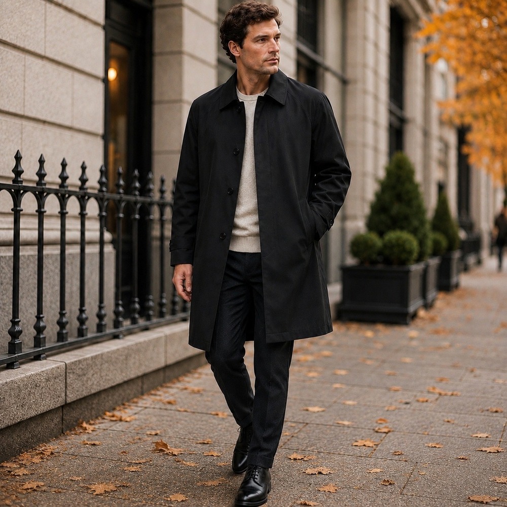 Barneys New York Mens 42R Black Trench Raincoat Removable Liner Mac Coat